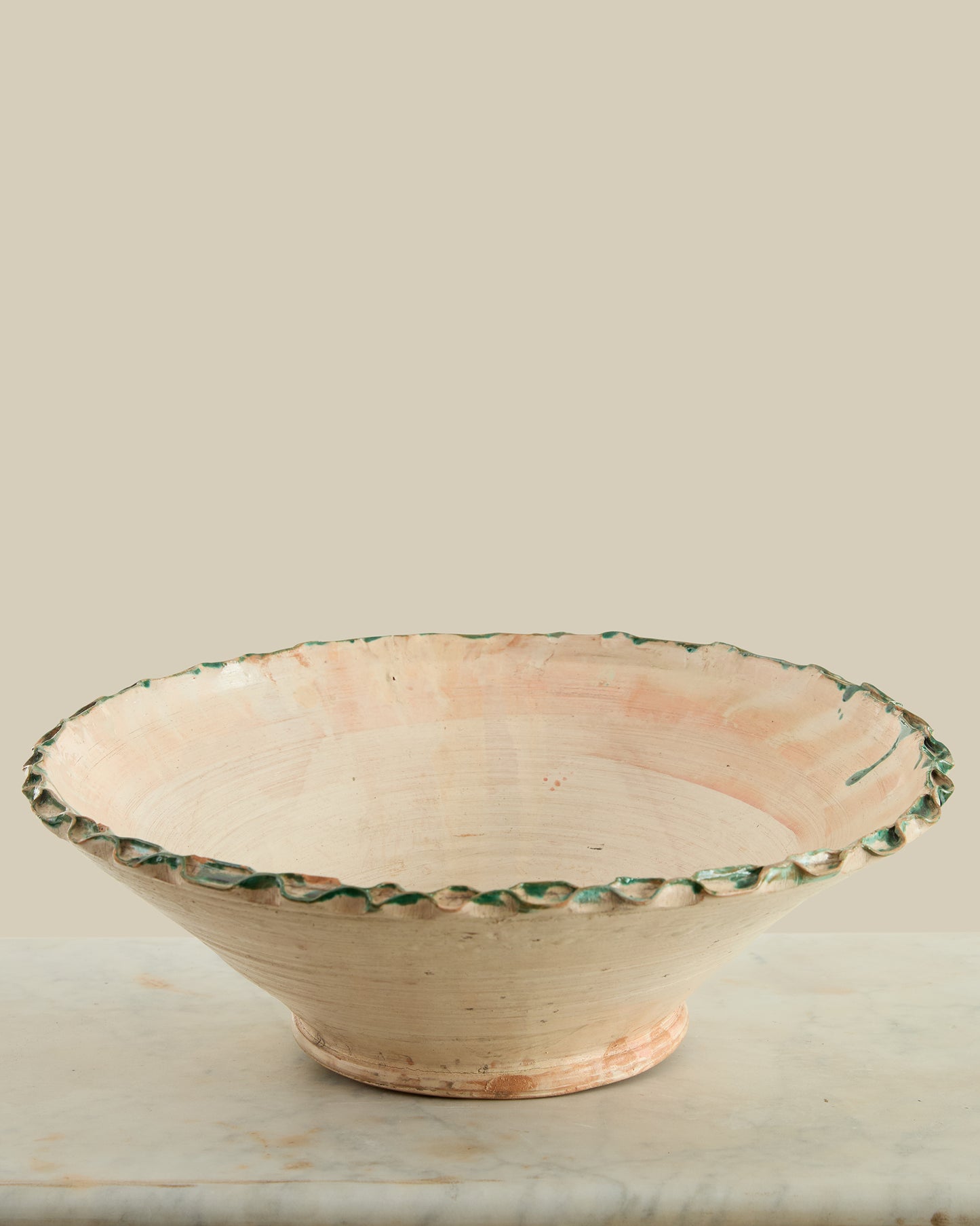 Milk glaze + green dipped serving bowl