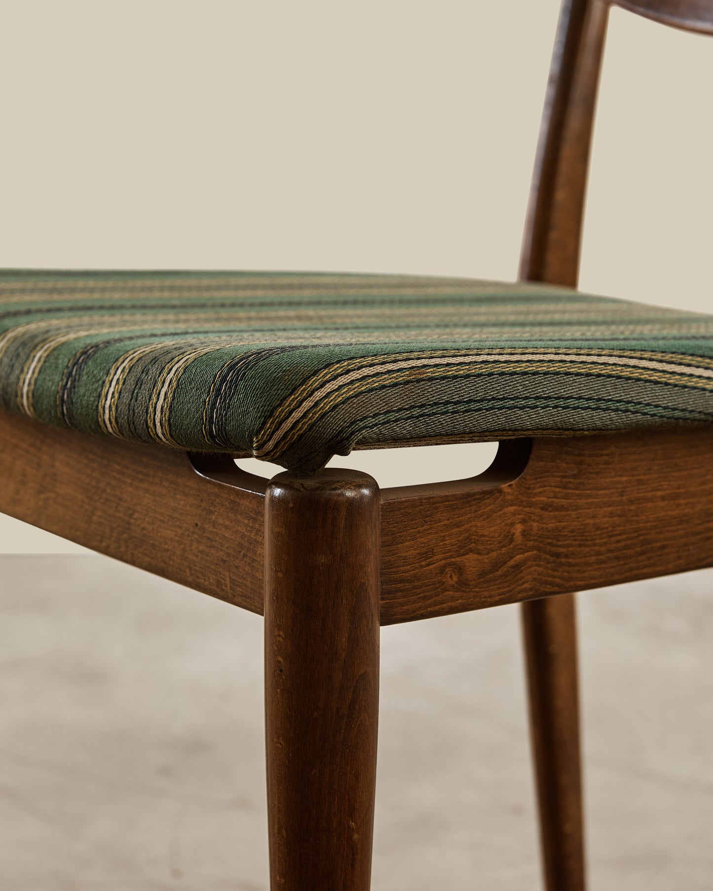 Set of 6 Danish walnut + wool dining chairs