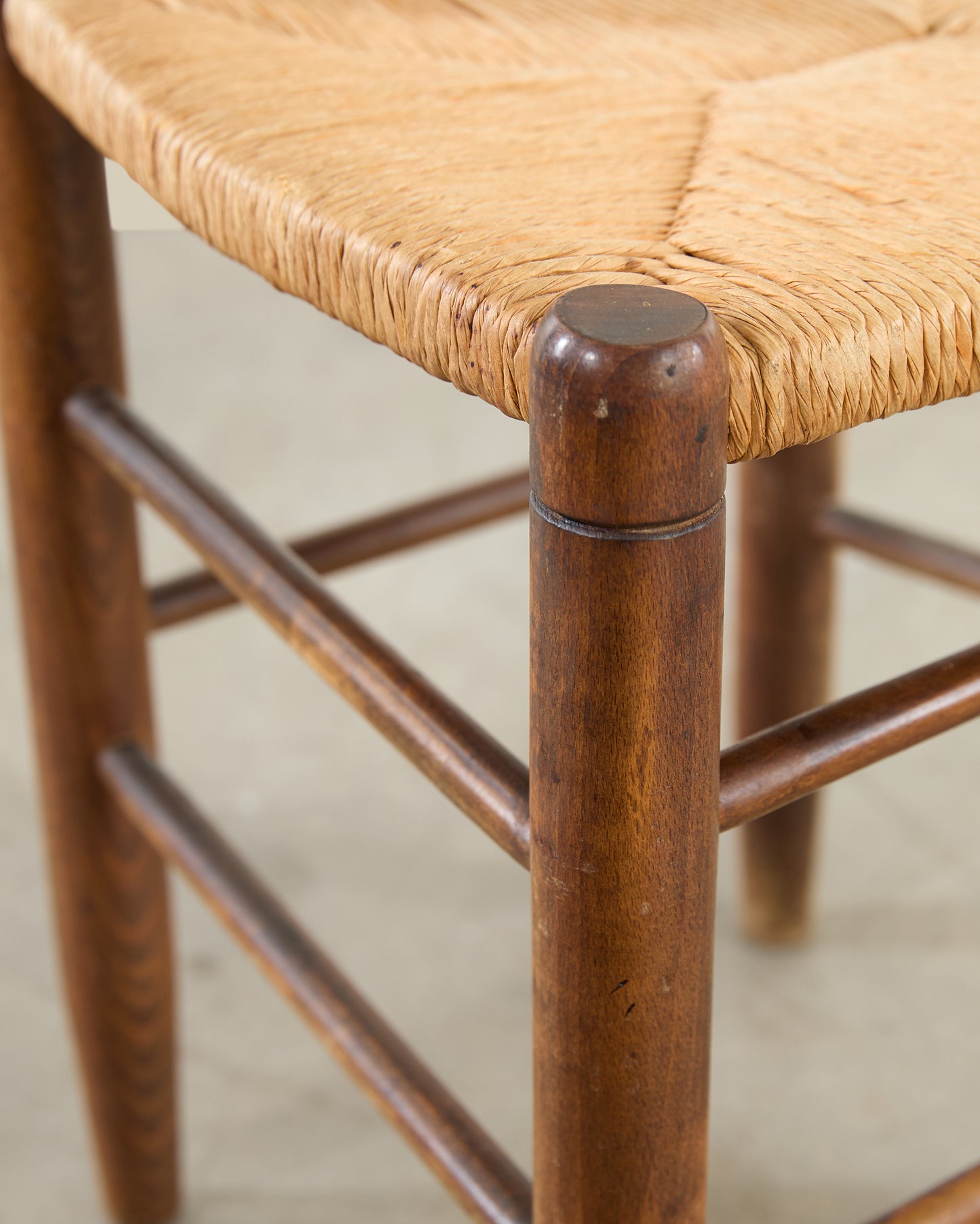 Pair of ladder back rush seat dining chairs
