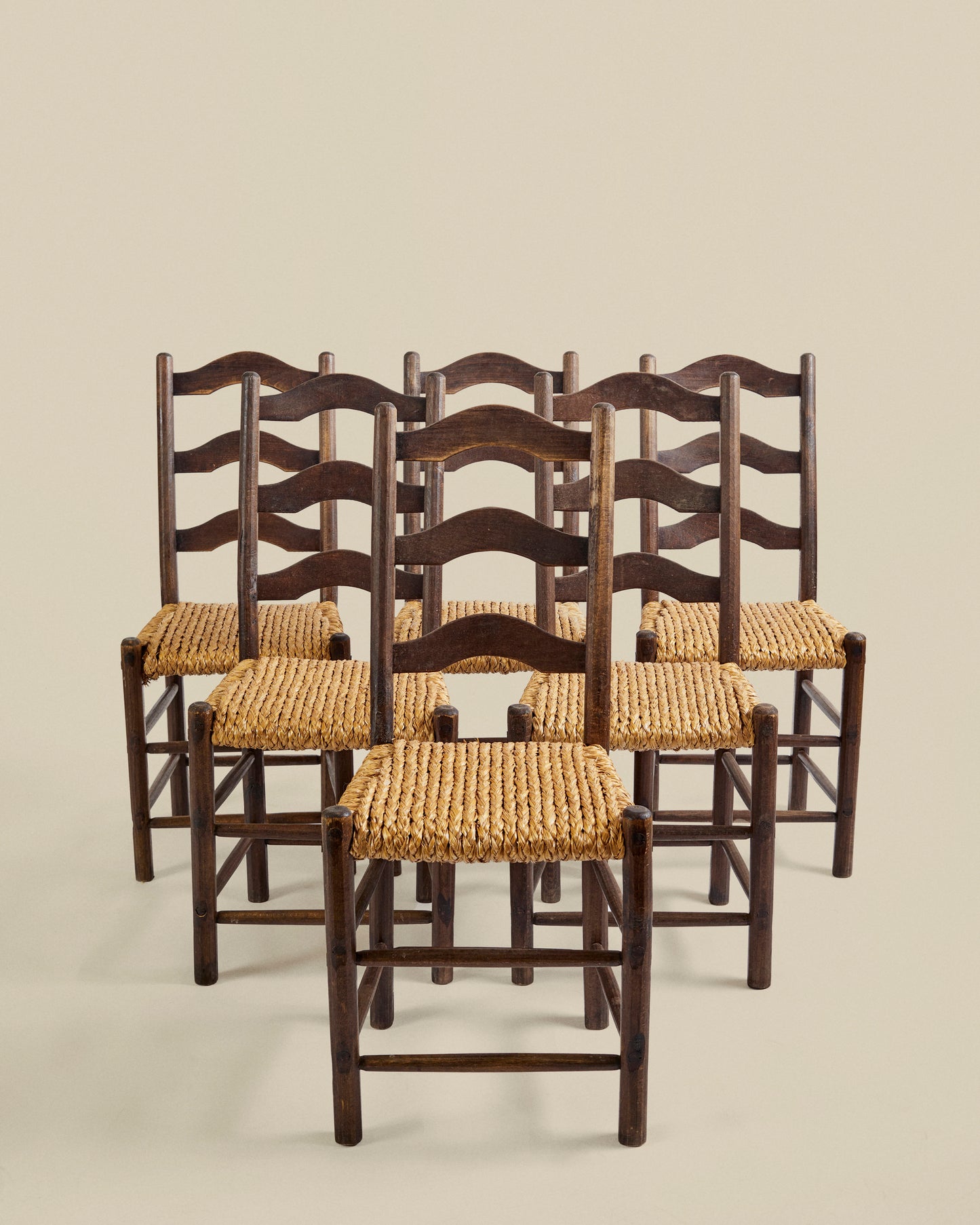 Set of 6 braided ladder back dining chairs