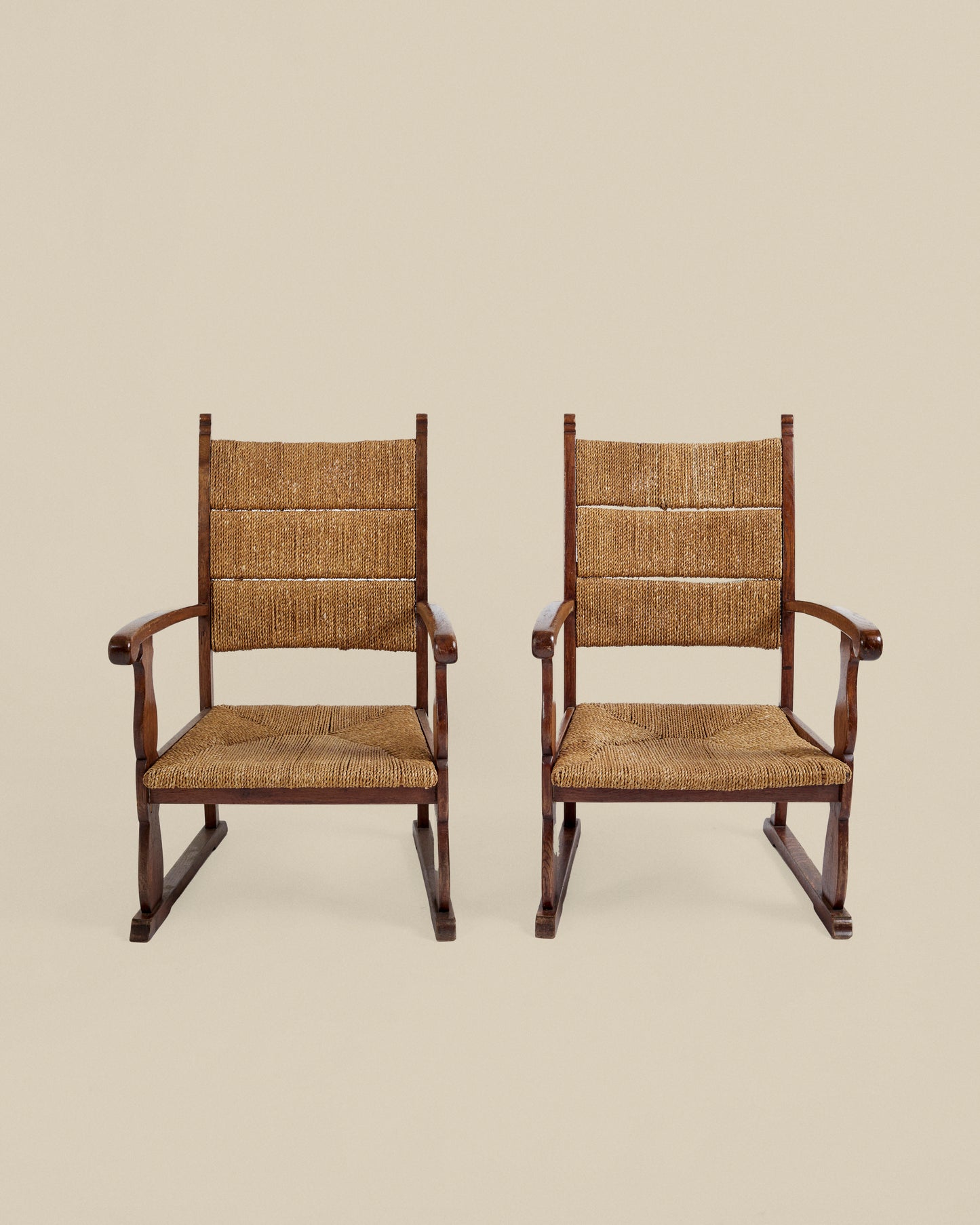 Pair of French rush arm chairs