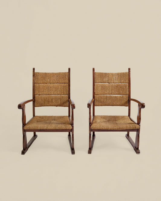 Pair of French rush arm chairs