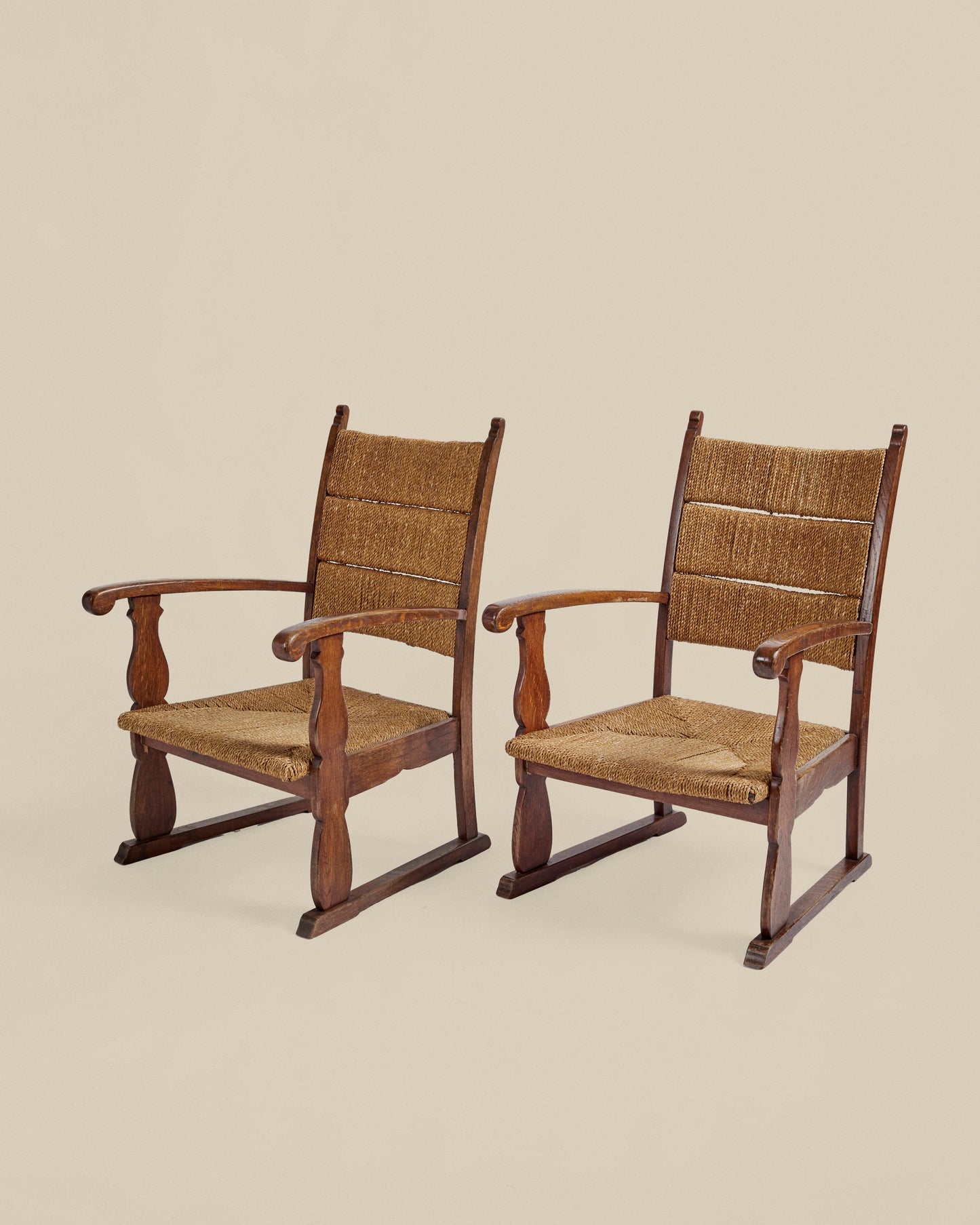 Pair of French rush arm chairs