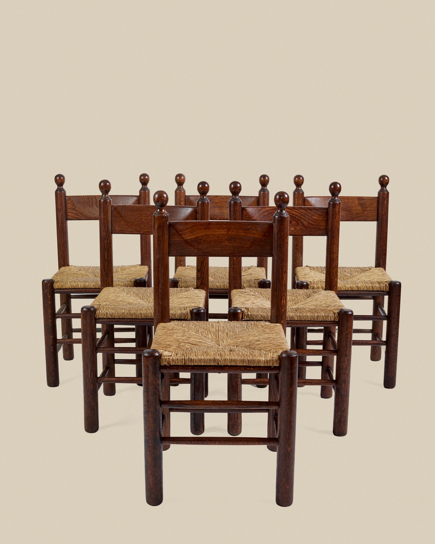 Set of 6 dark oak dining chairs