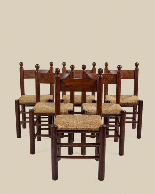 Set of 6 dark oak dining chairs