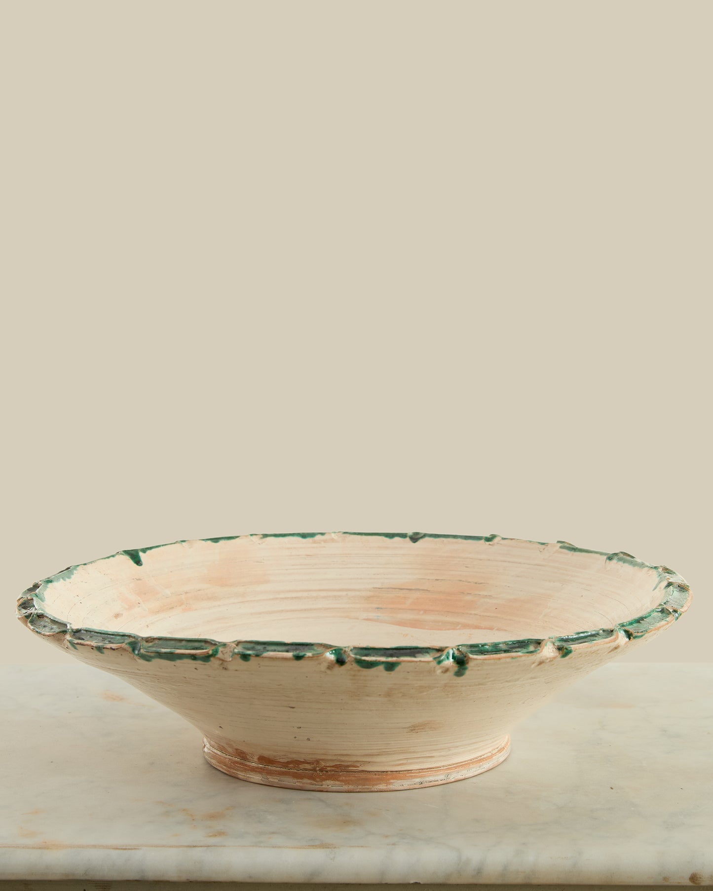 Milk glaze + green dipped serving bowl