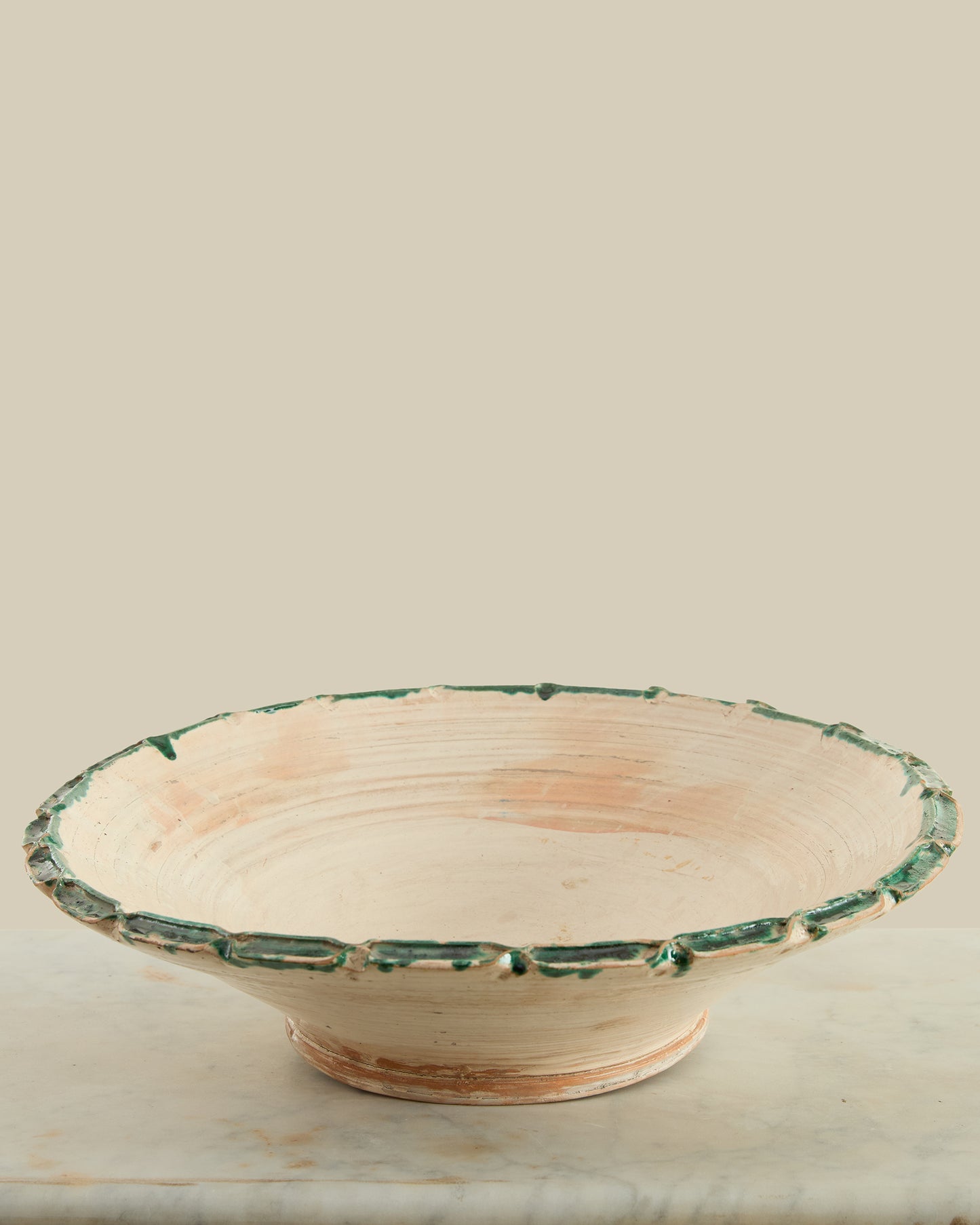 Milk glaze + green dipped serving bowl