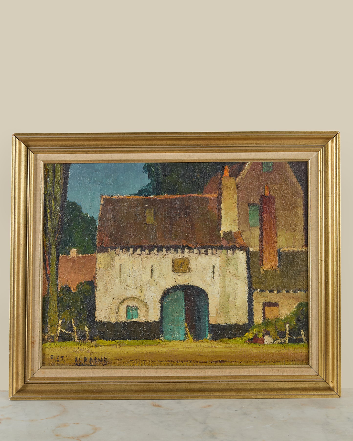 Ottergem farm oil on canvas signed Piet Lippens