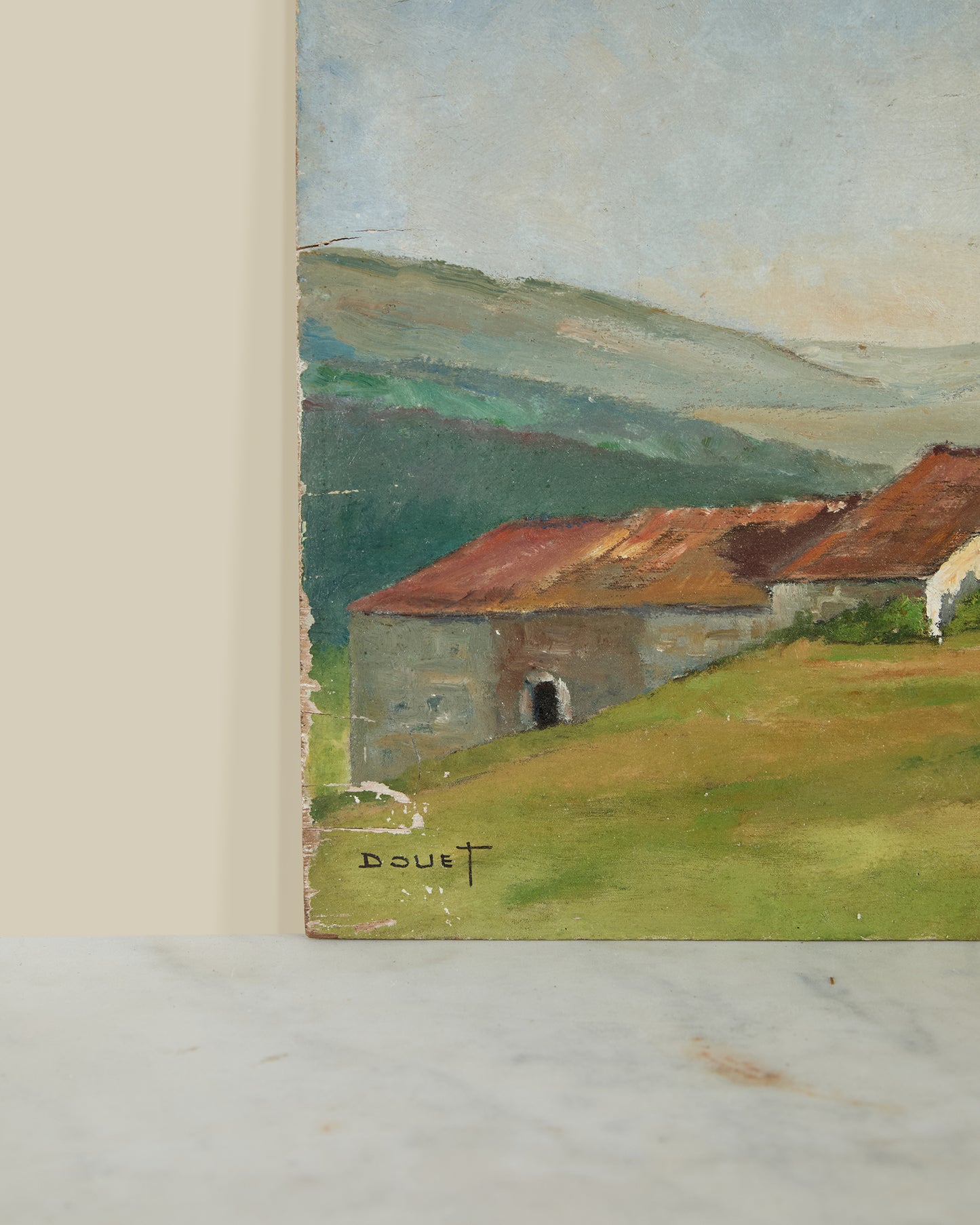 Farmhouse oil on wood signed