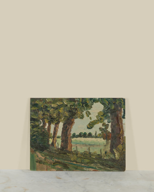 Landscape oil on wood signed