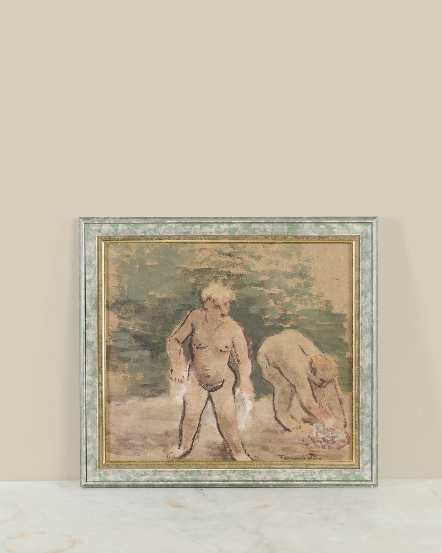 Children playing painting signed