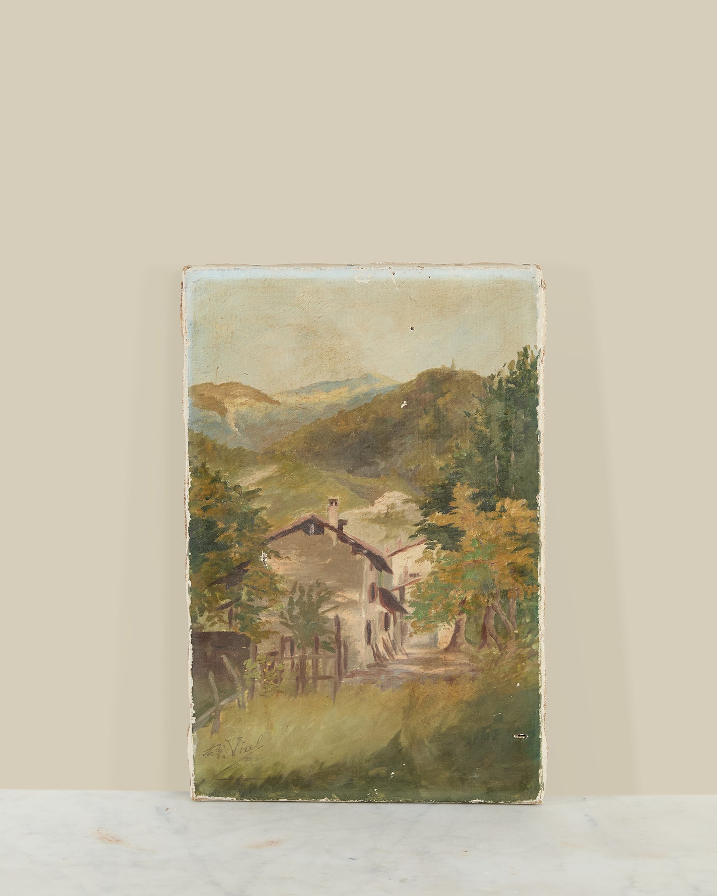 Village oil on canvas signed