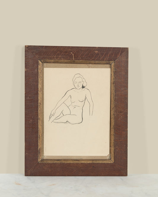 Nude sketch in wood frame