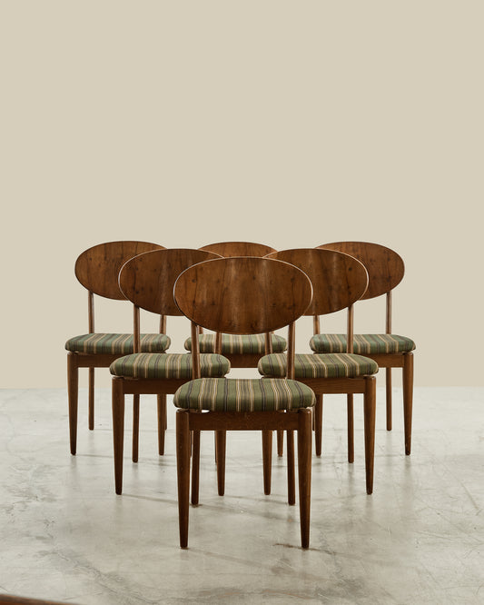 Set of 6 Danish walnut + wool dining chairs
