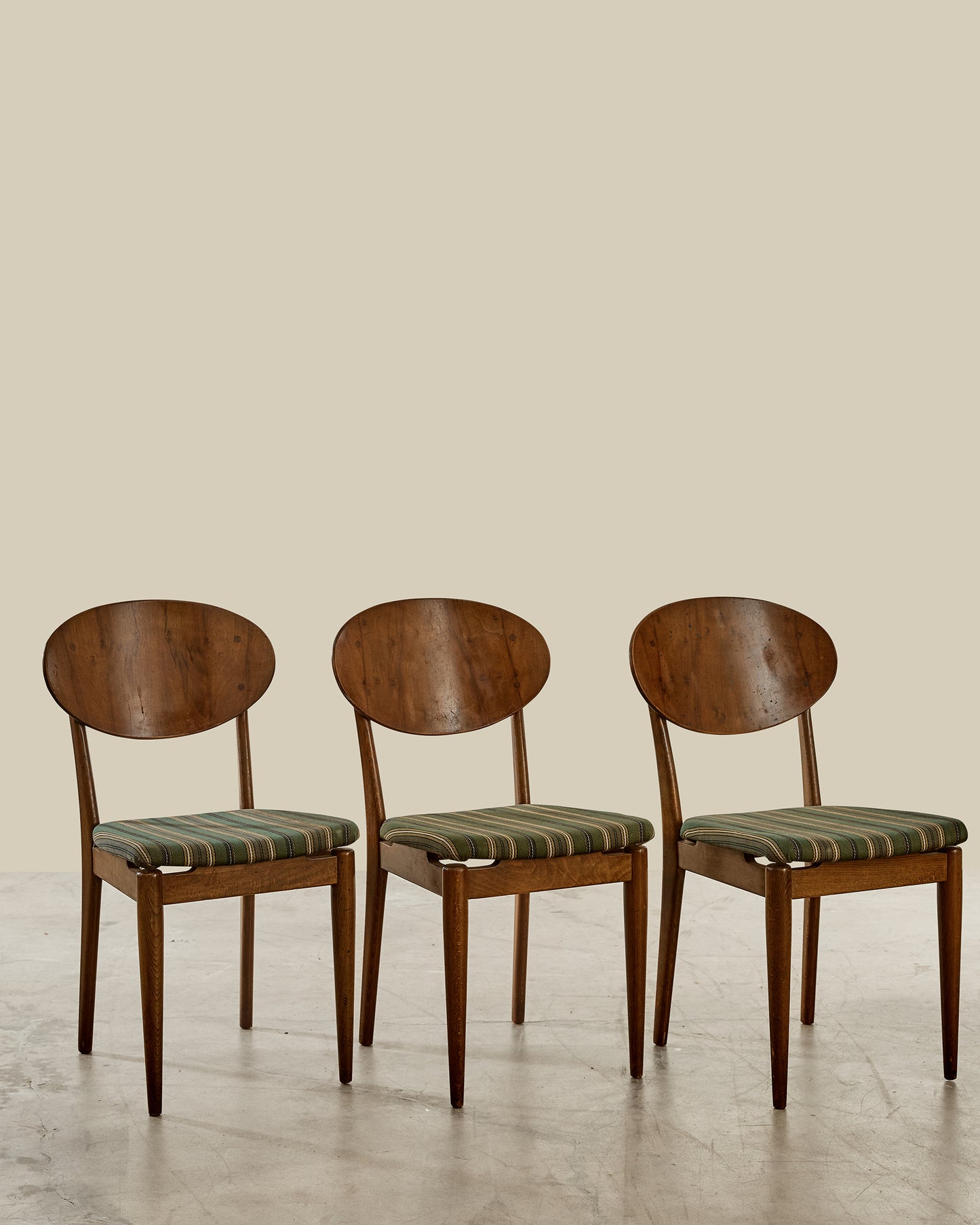 Set of 6 Danish walnut + wool dining chairs