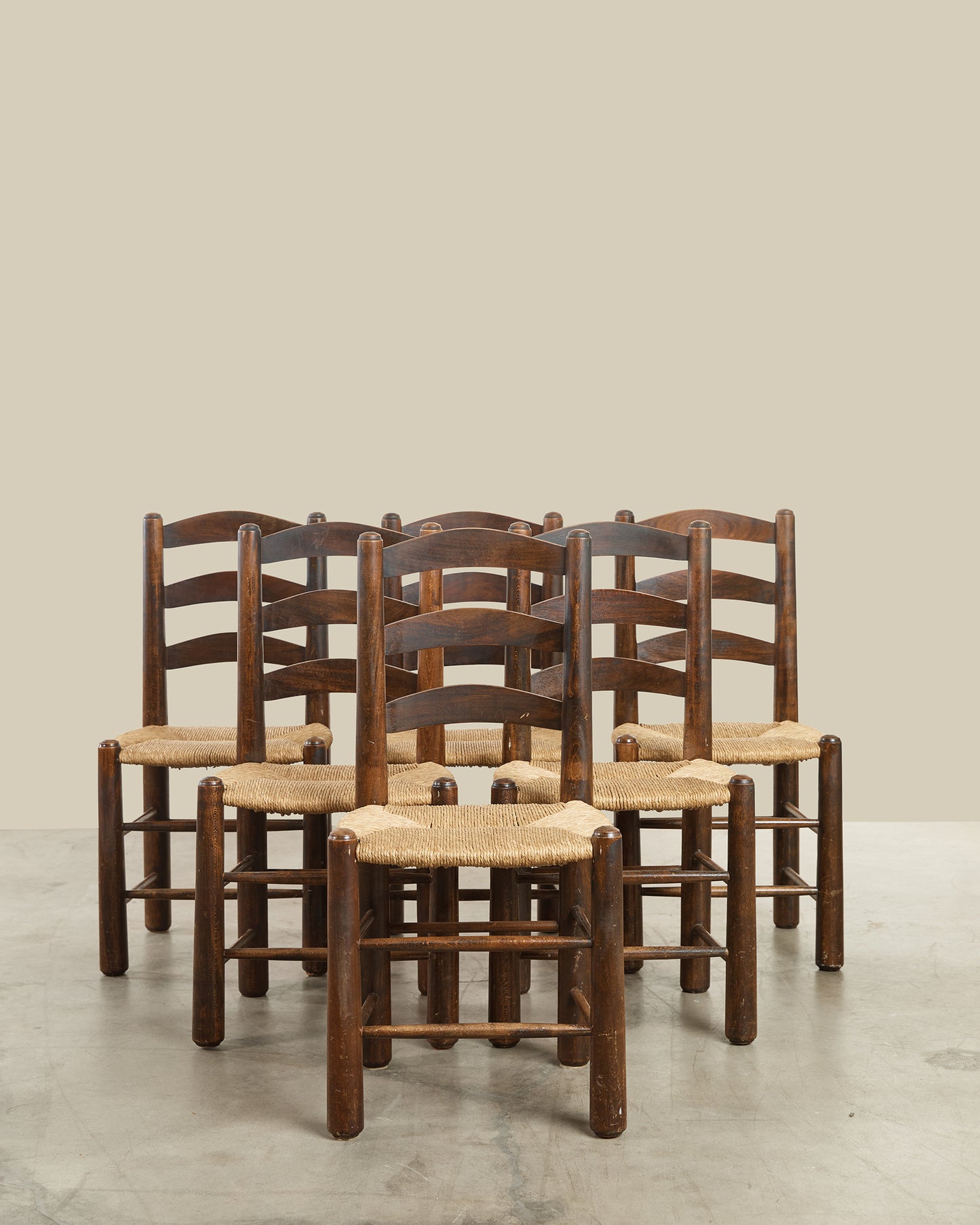 Set of 6 Georges Robert rush seat dining chairs