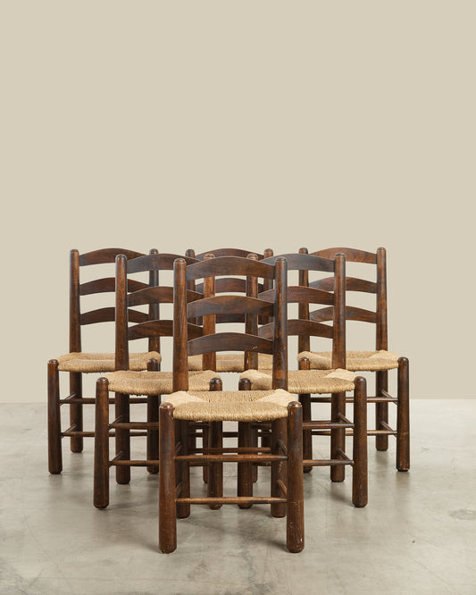 Set of 6 Georges Robert rush seat dining chairs