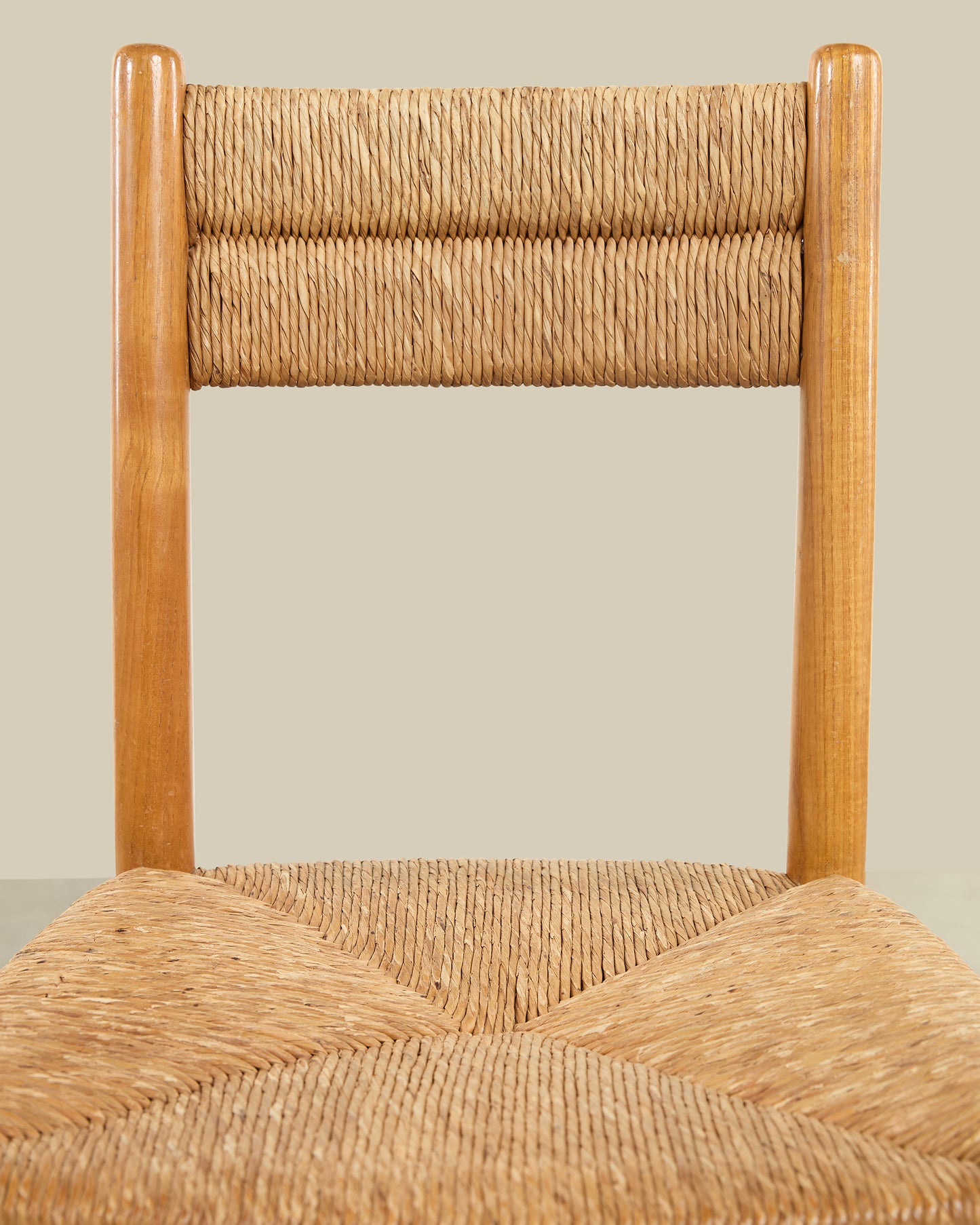 Set of 4 oak and rush dining chairs
