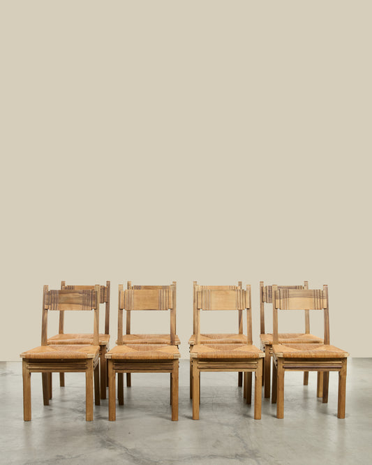 Set of 8 walnut straw chairs