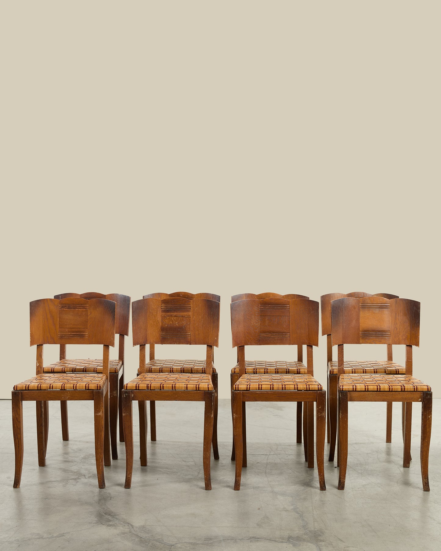 Set of 8 oak and cane dining chairs