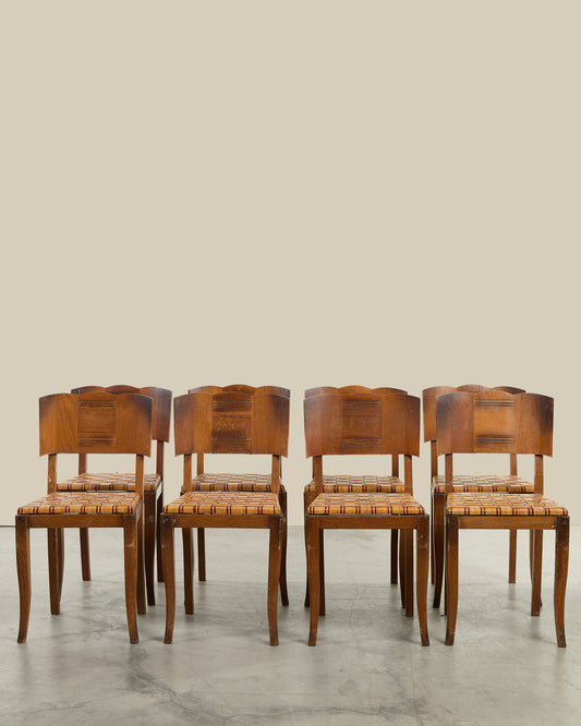 Set of 8 oak and cane dining chairs