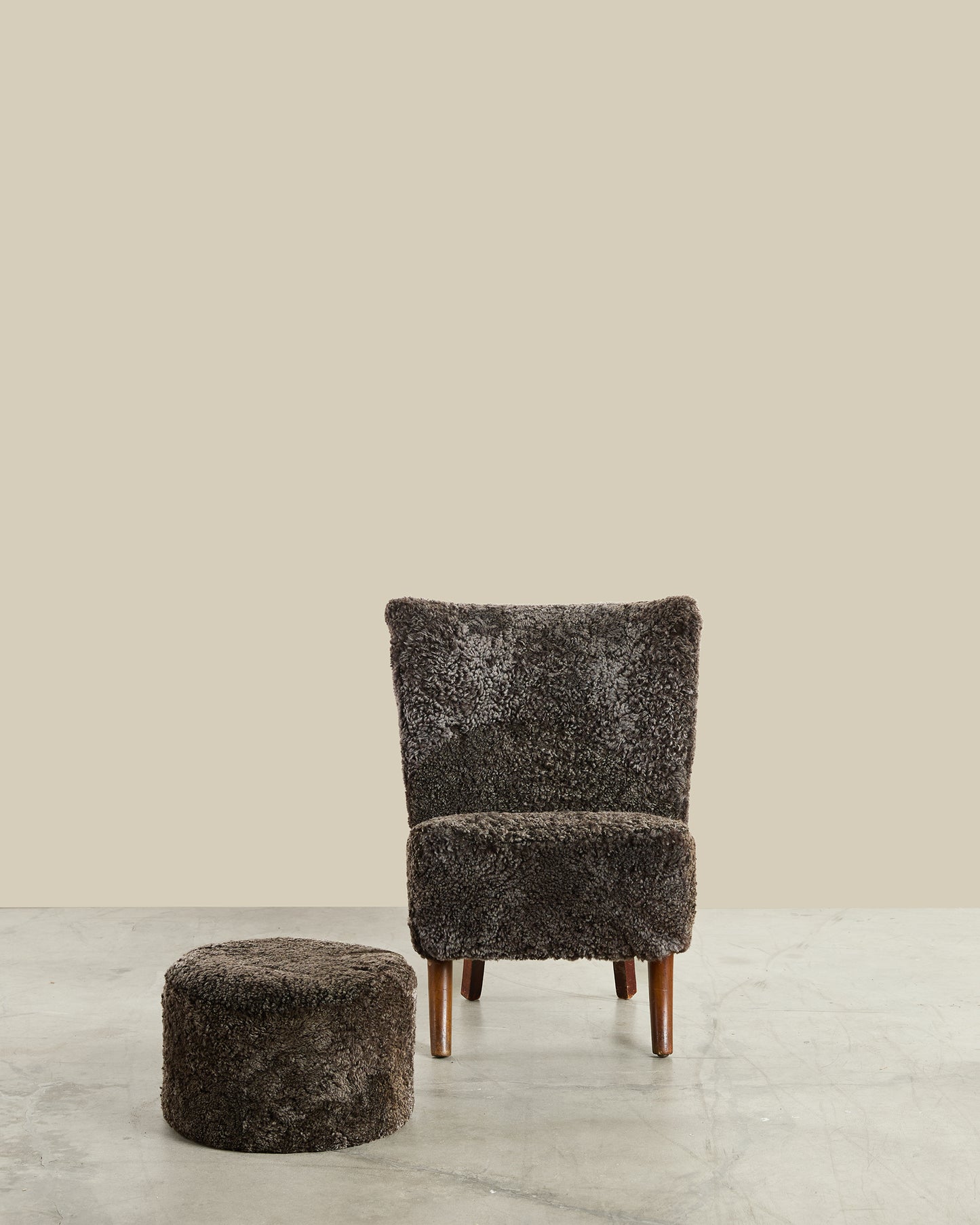 Scandinavian boucle wool chair and ottoman