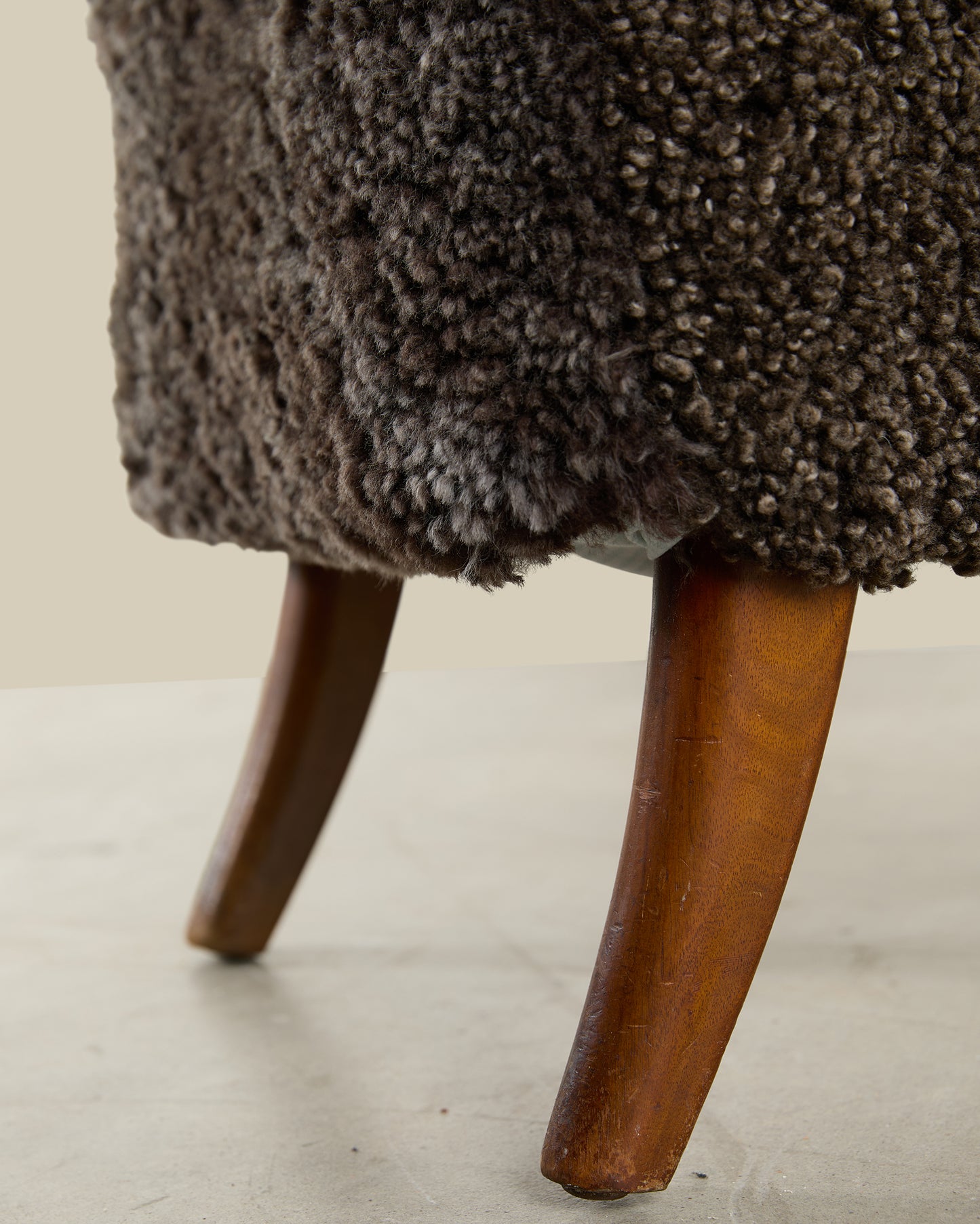 Scandinavian boucle wool chair and ottoman