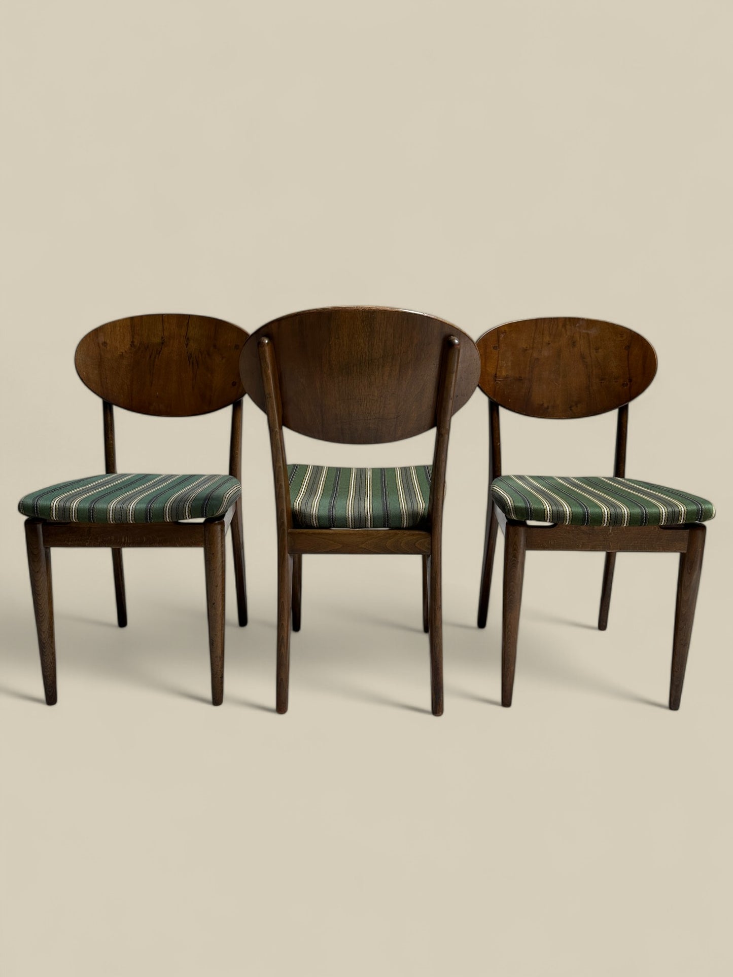 Set of 6 Danish walnut + wool dining chairs