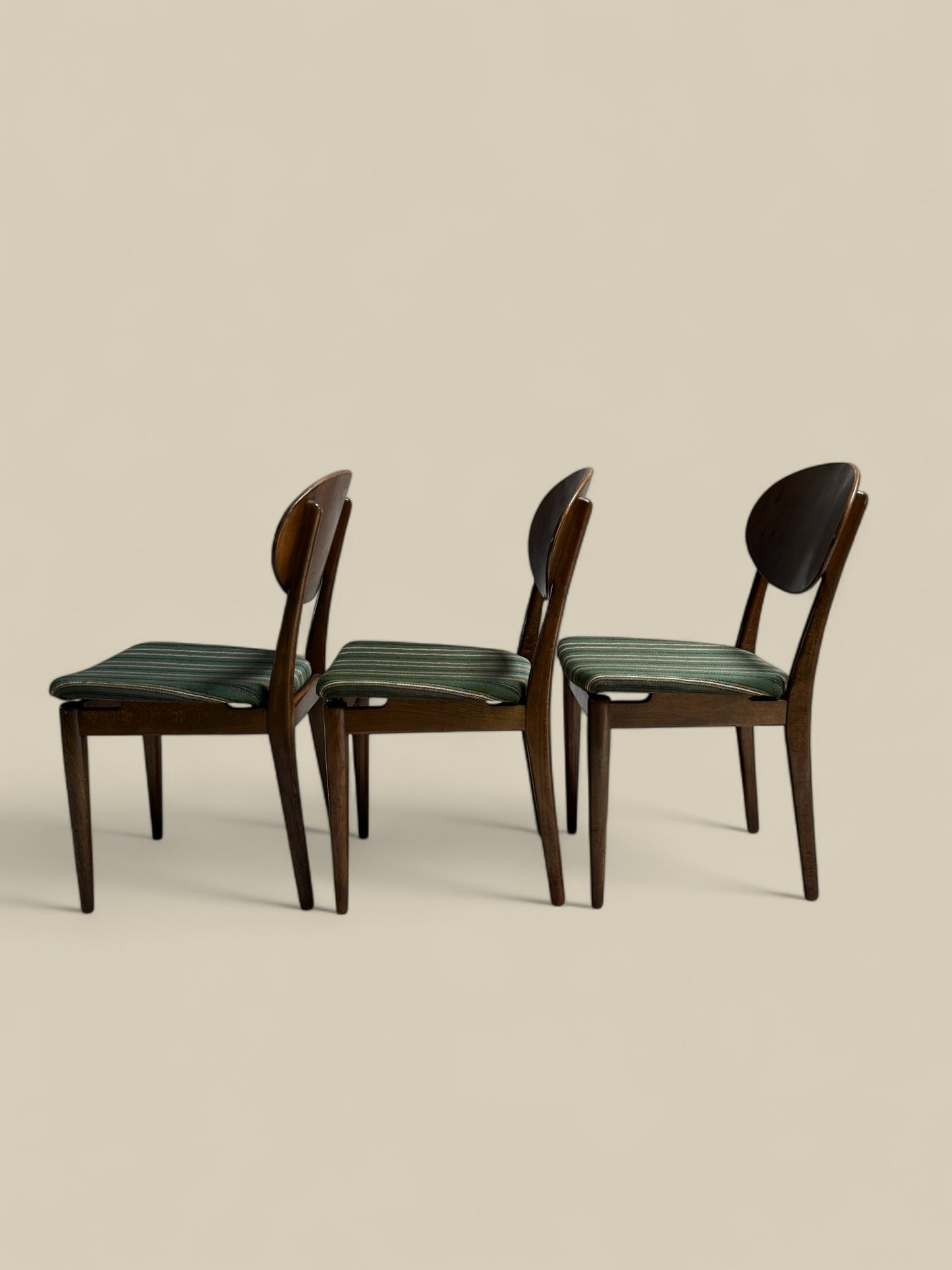 Set of 6 Danish walnut + wool dining chairs